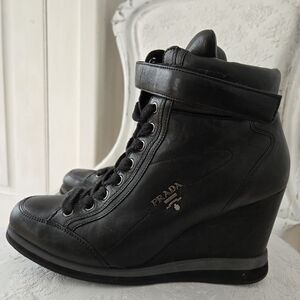 Prada Women's Black Wedge Sneakers